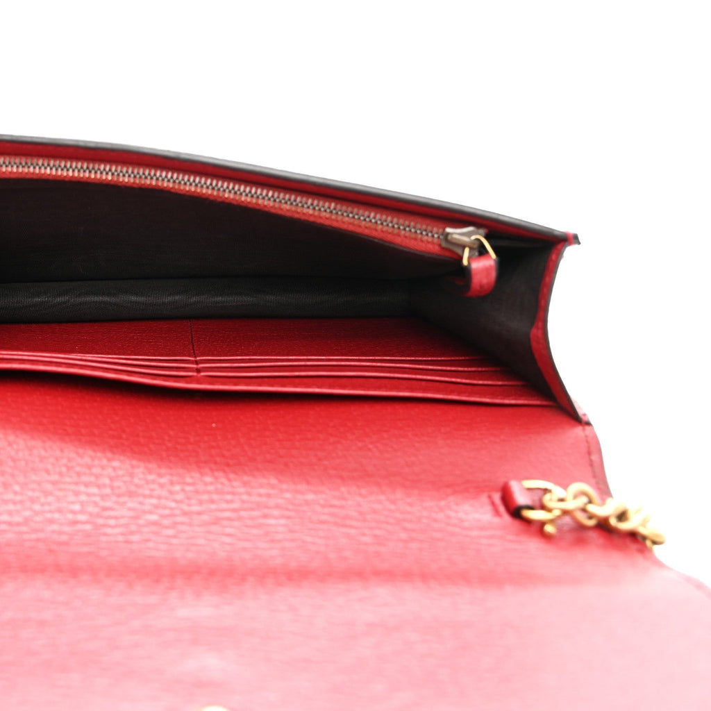 GG Supreme Monogram Web Queen Margaret Chain Wallet Red