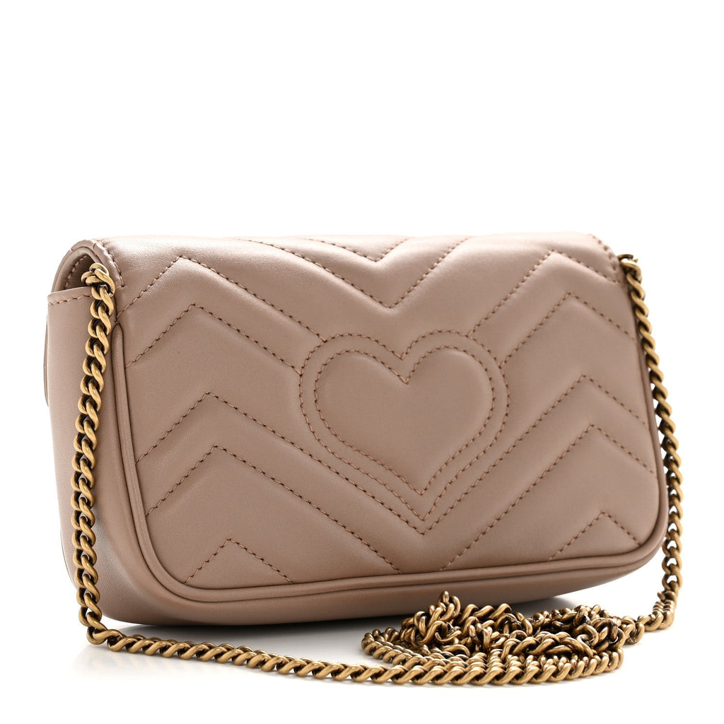 Calfskin Matelasse Super Mini GG Marmont Shoulder Bag Porcelain Rose