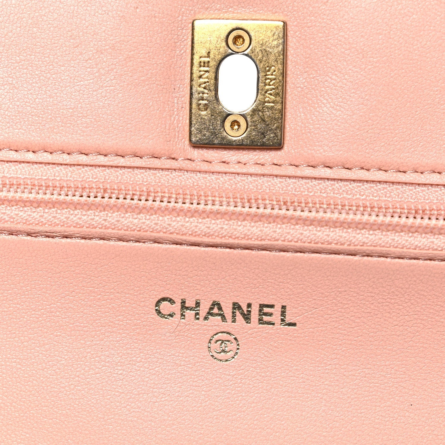 Lambskin Quilted CC Pearl Crush Wallet on Chain WOC Light Orange