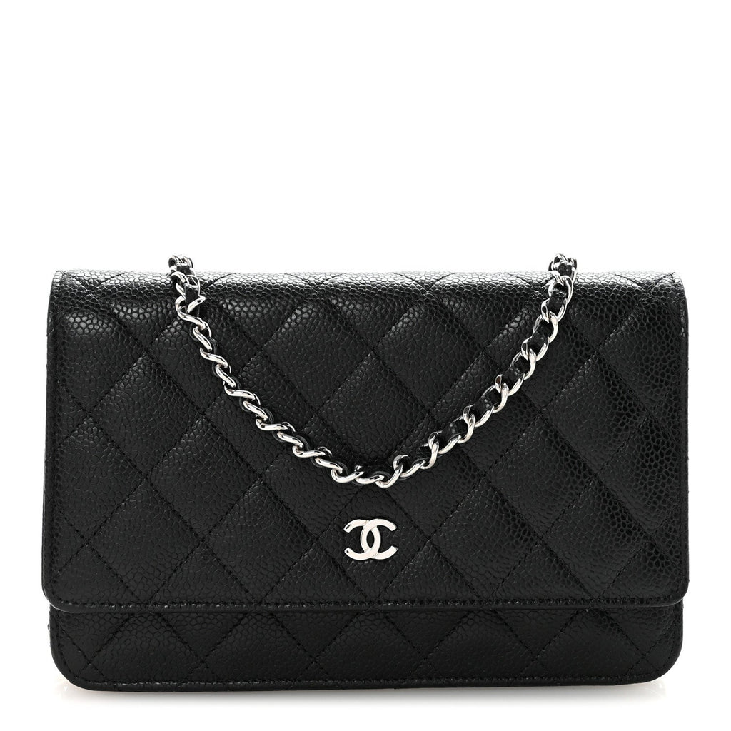 Caviar Quilted Wallet on Chain WOC Black