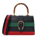 Moon Calfskin Bamboo Web Medium Dionysus Top Handle Bag Blue Emerald Hibiscus Red