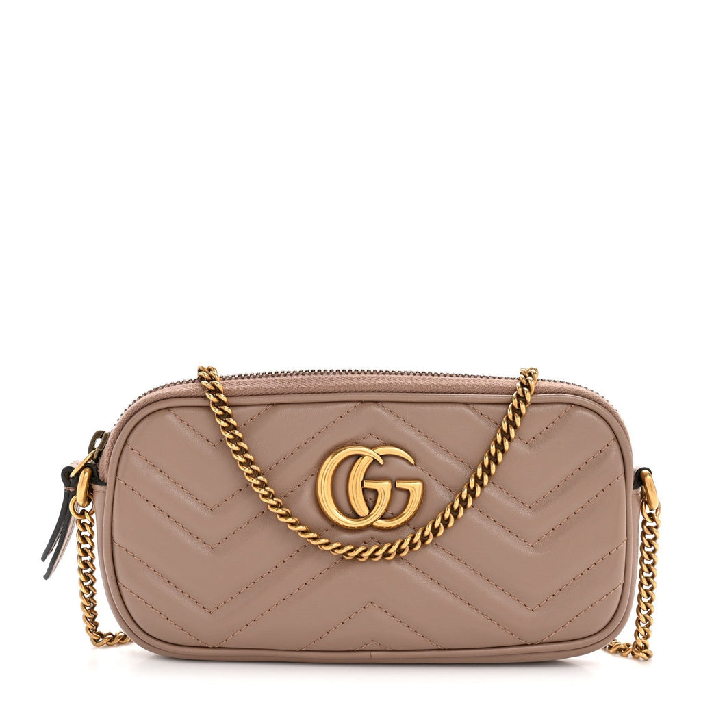 Calfskin Matelasse Mini GG Marmont Chain Crossbody Bag Porcelain Rose