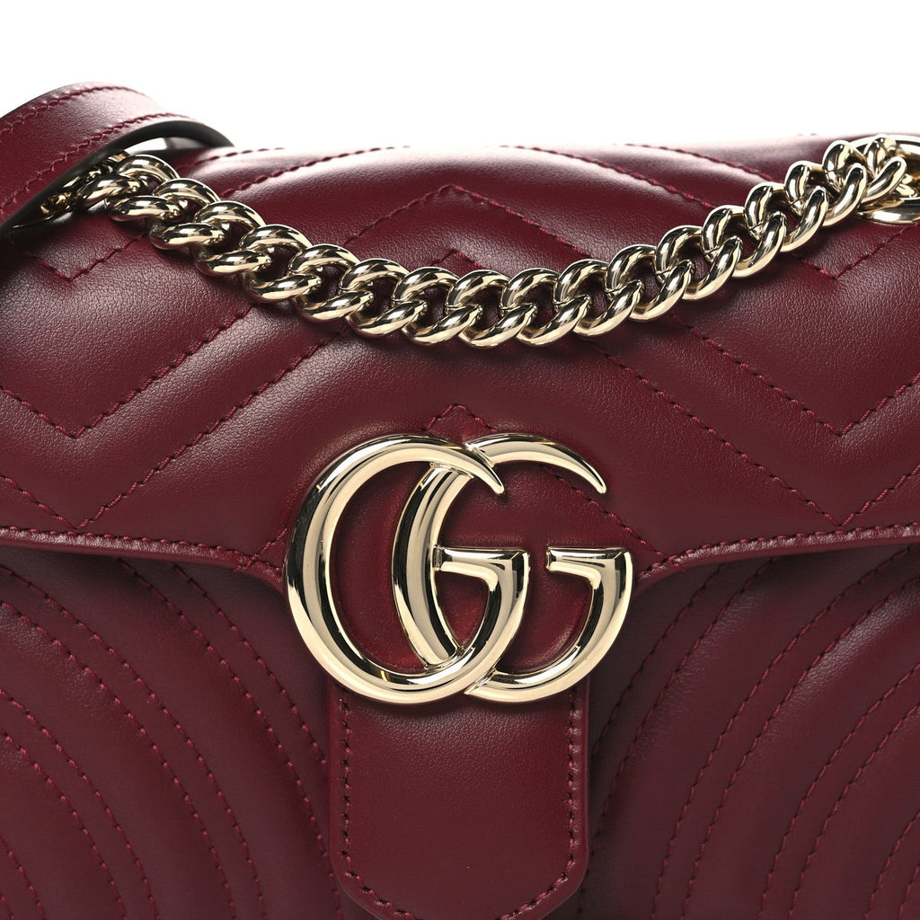 Calfskin Matelasse Small GG Marmont Shoulder Bag Rosso Ancora