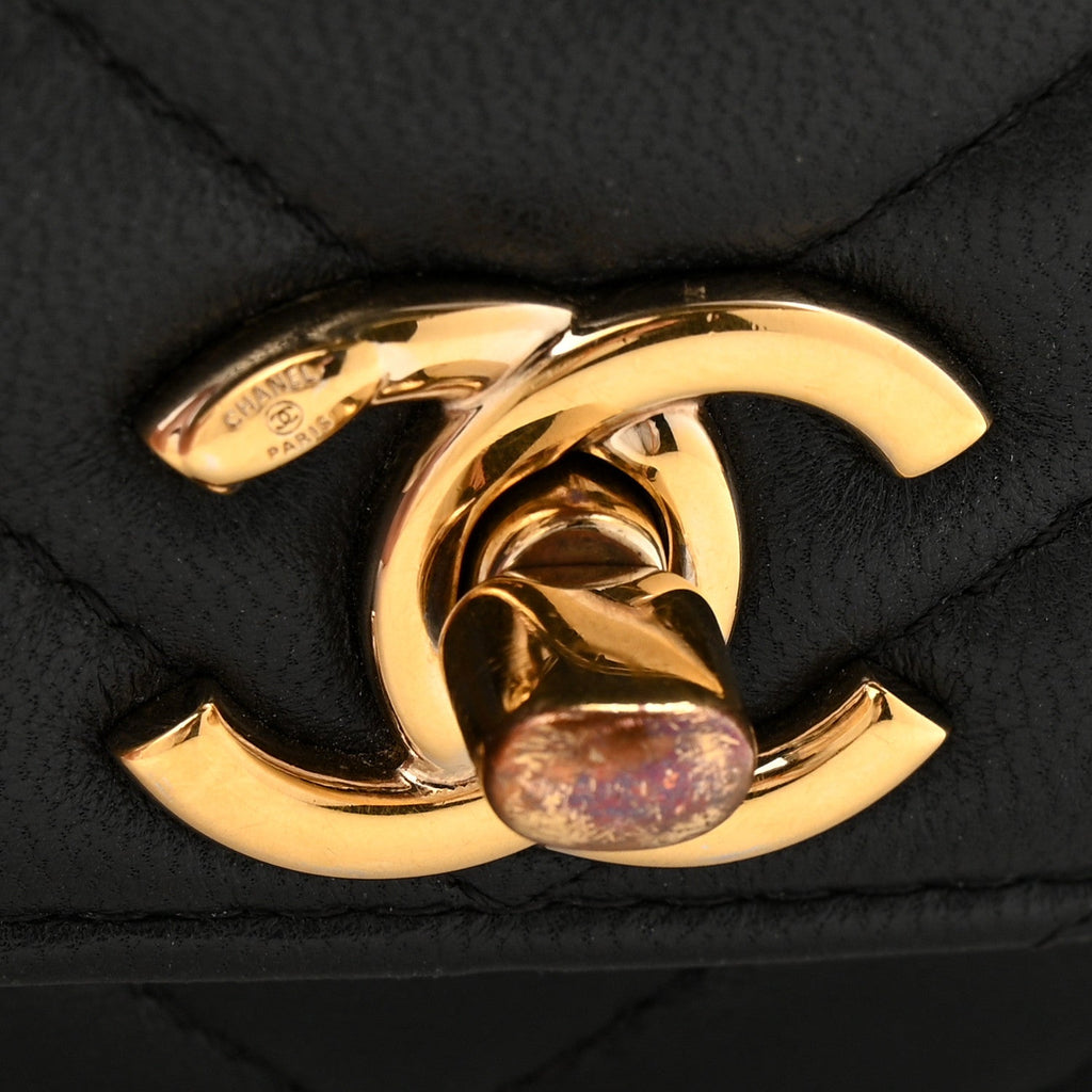 Lambskin Chevron Quilted Trendy CC Wallet On Chain WOC Black