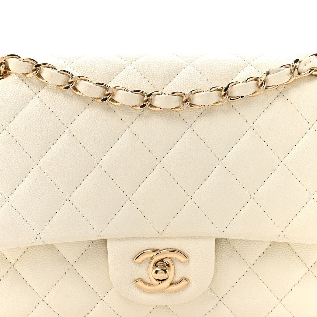 Caviar Quilted Medium Double Flap White