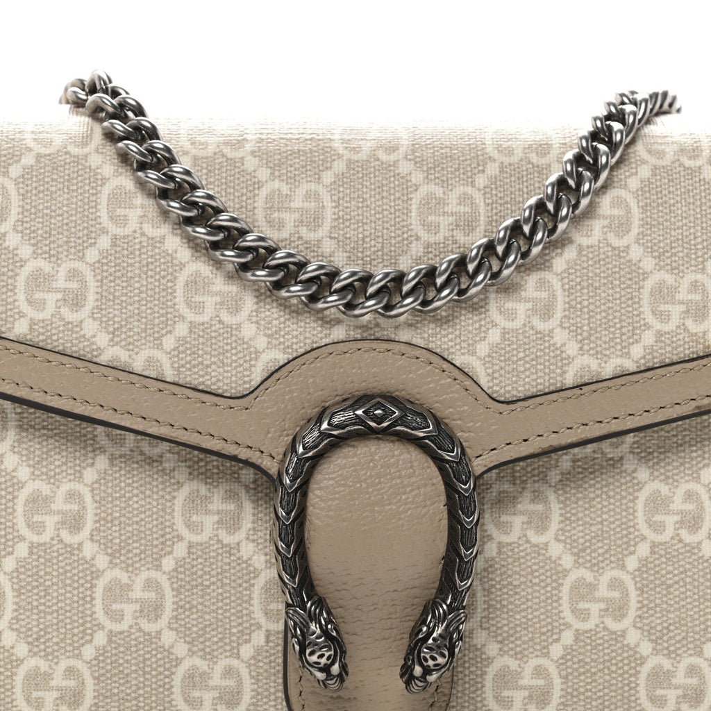 GG Supreme Monogram Textured Dollar Calfskin Mini Dionysus Chain Wallet Beige Mystic White Oatmeal