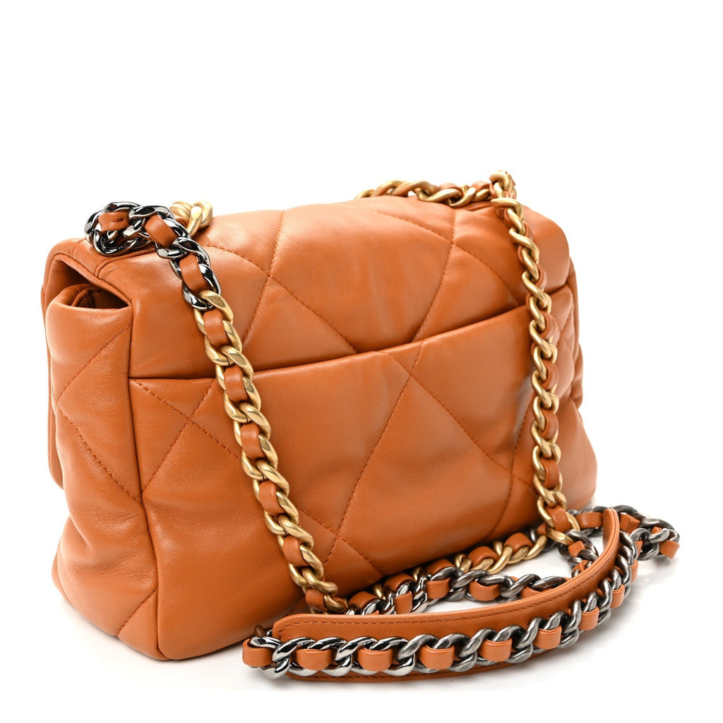 Lambskin Quilted Medium Chanel 19 Flap Light Brown