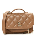 Caviar Quilted Business Affinity Clutch With Chain Flap Camel