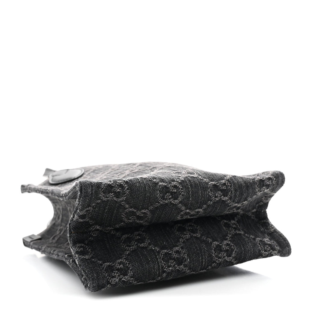 Denim Cuoio Harness GG Monogram Mini Ophidia Tote Bag Black Medium Grey