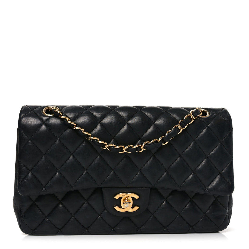 Lambskin Quilted Medium Double Flap Black