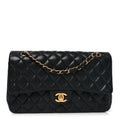 Lambskin Quilted Medium Double Flap Black