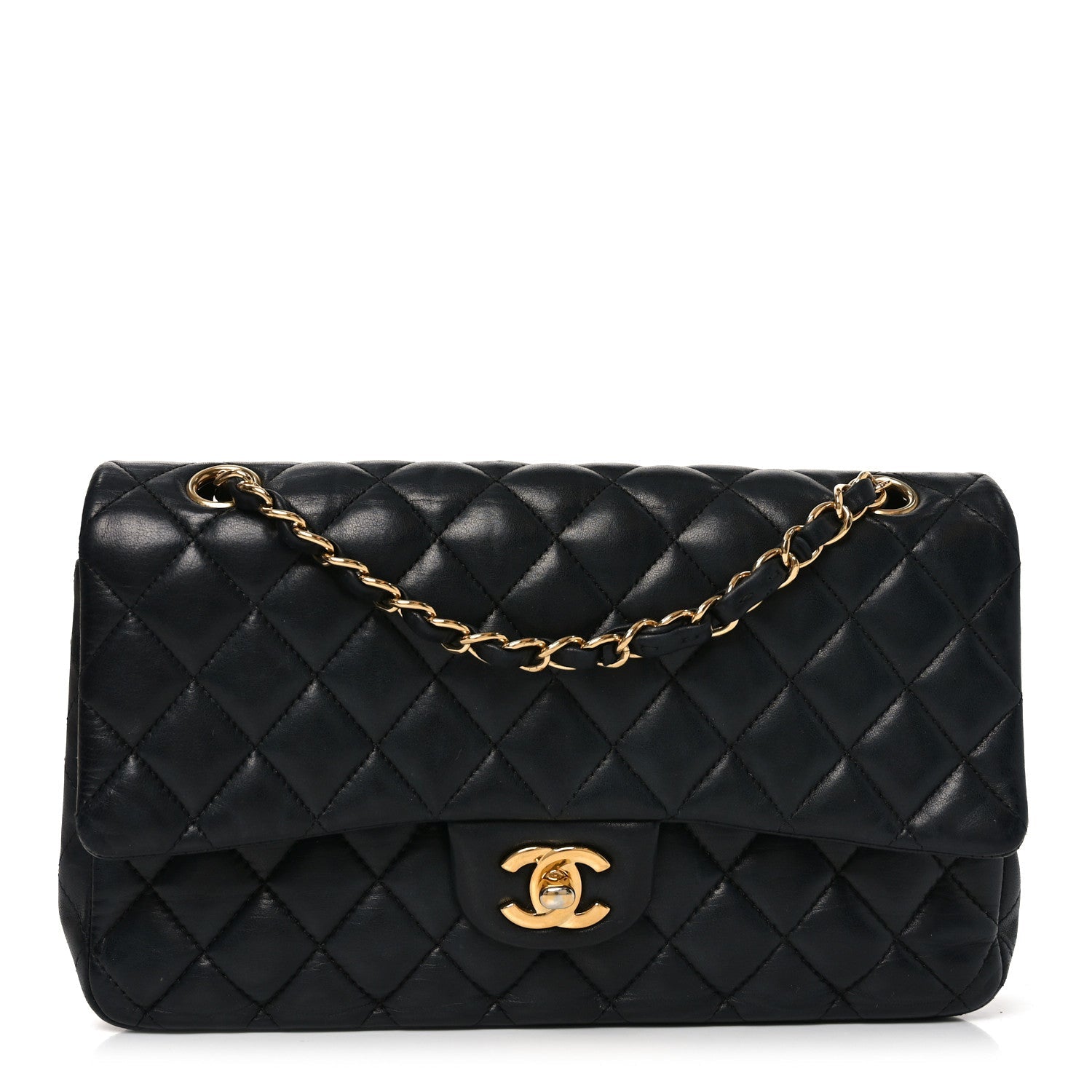 Lambskin Quilted Medium Double Flap Black