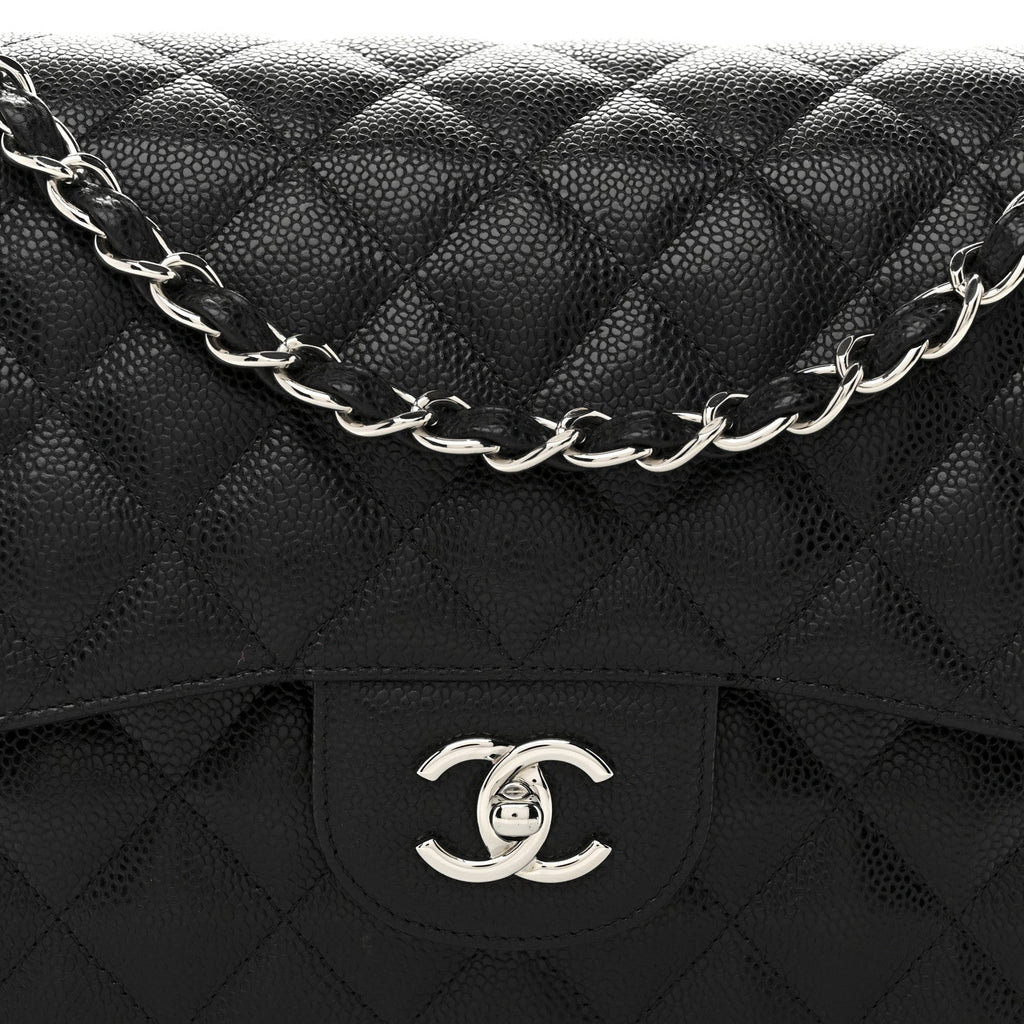Caviar Quilted Jumbo Double Flap Black