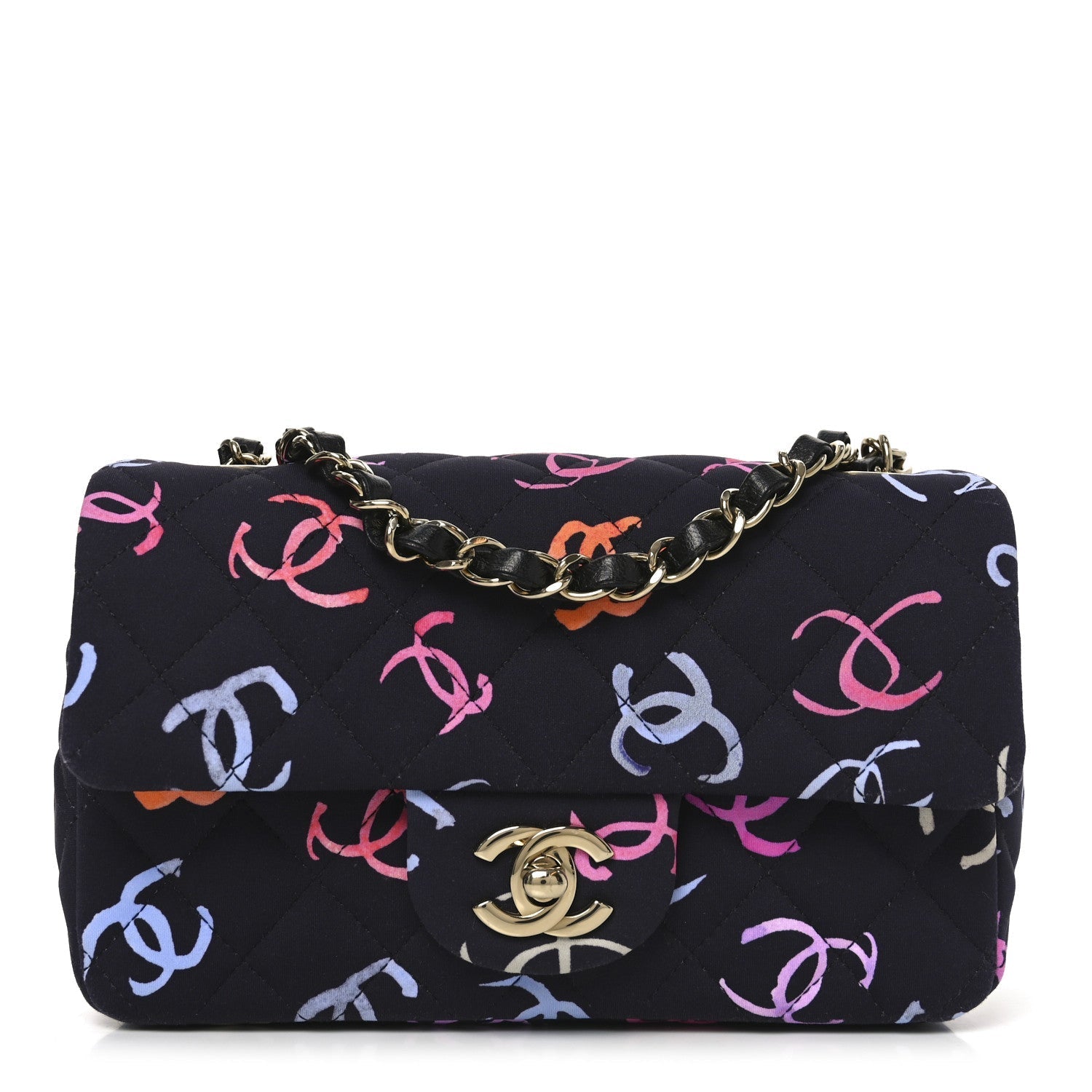 Printed Fabric Quilted Mini Rectangular Flap Black Pink Blue Yellow Orange