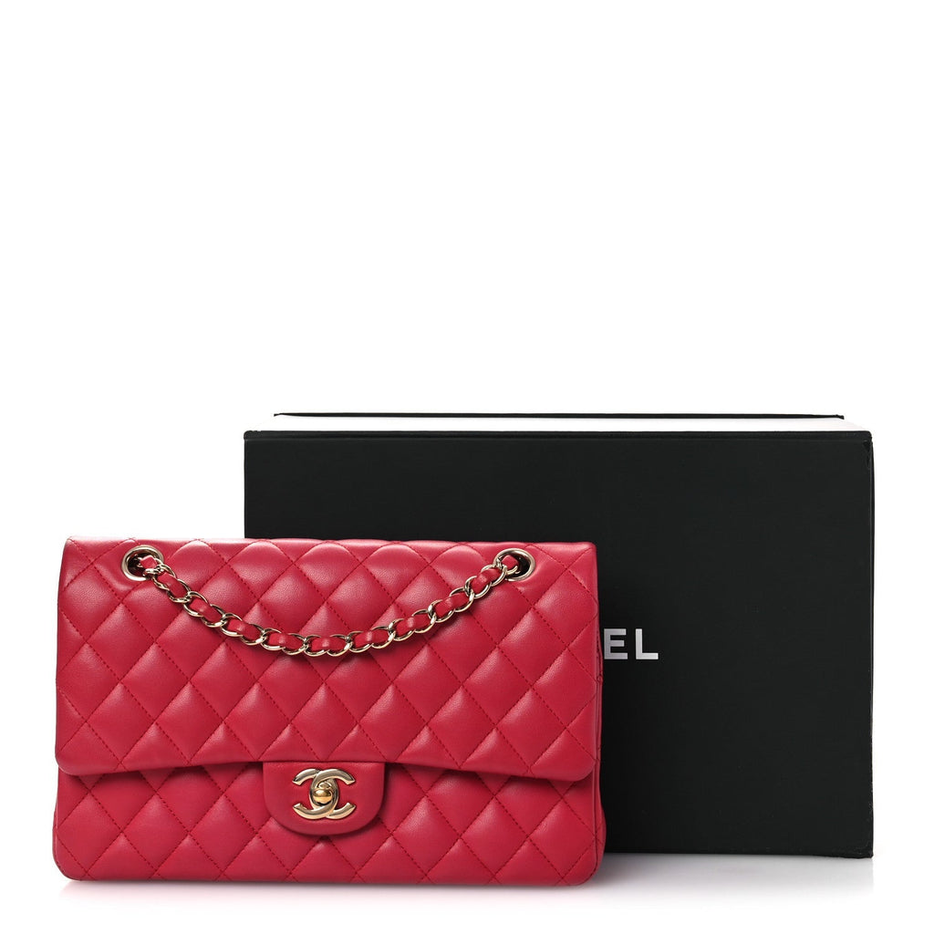Lambskin Quilted Medium Double Flap Red