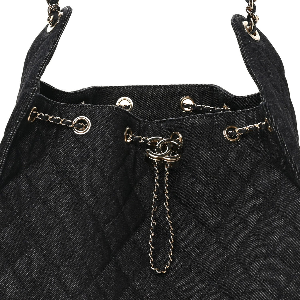 Denim Quilted Medium Chanel 25 Handbag Dark Blue
