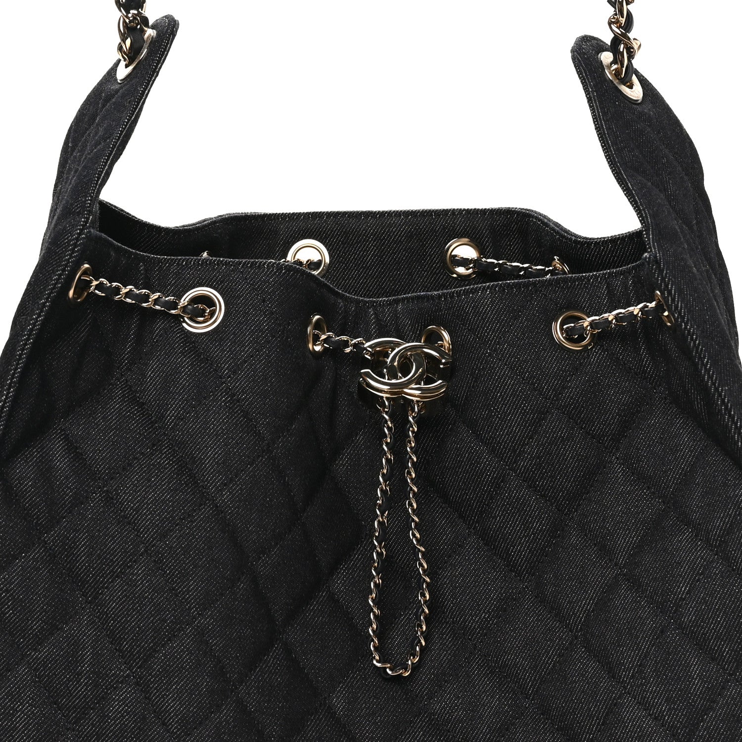 Denim Quilted Medium Chanel 25 Handbag Dark Blue