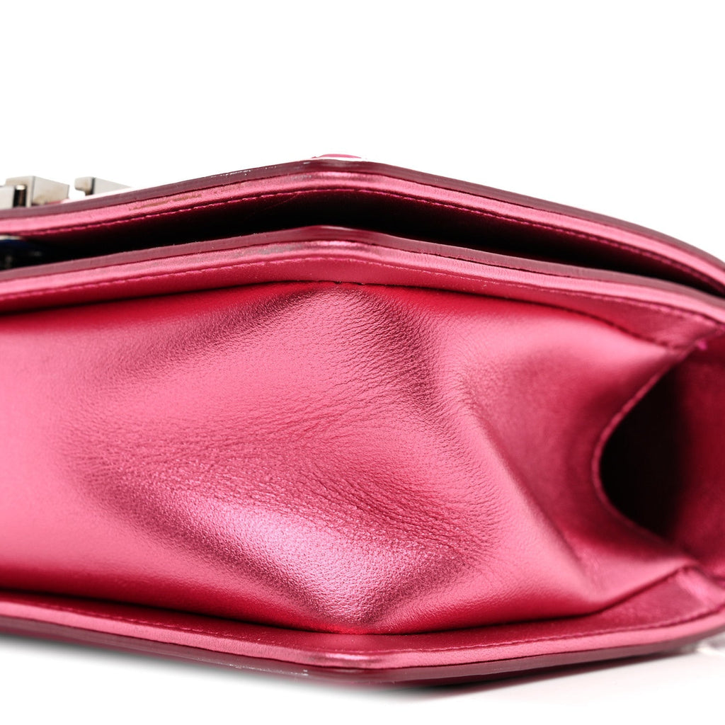 Metallic Patent Calfskin Quilted Small Boy Flap Pink
