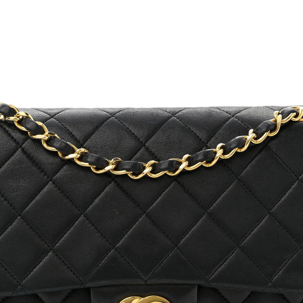 Lambskin Quilted Medium Double Flap Black