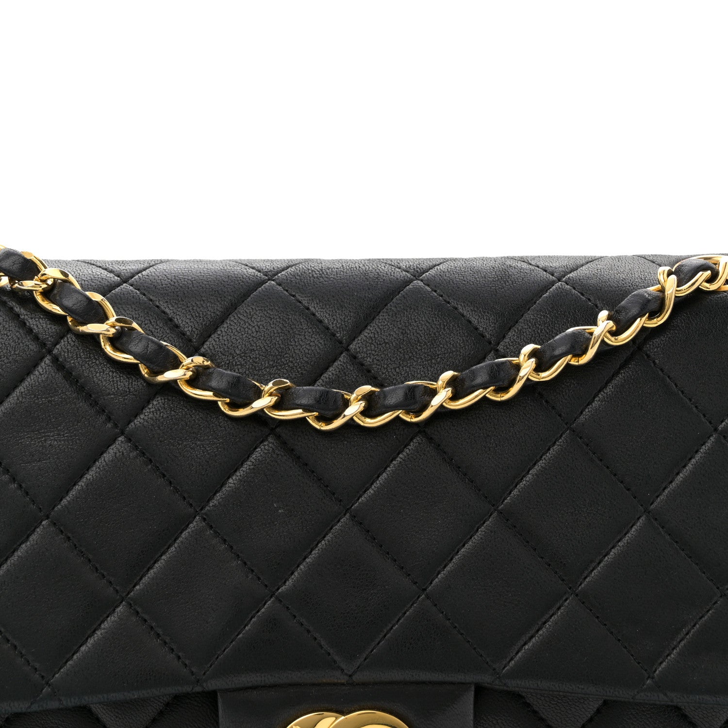 Lambskin Quilted Medium Double Flap Black