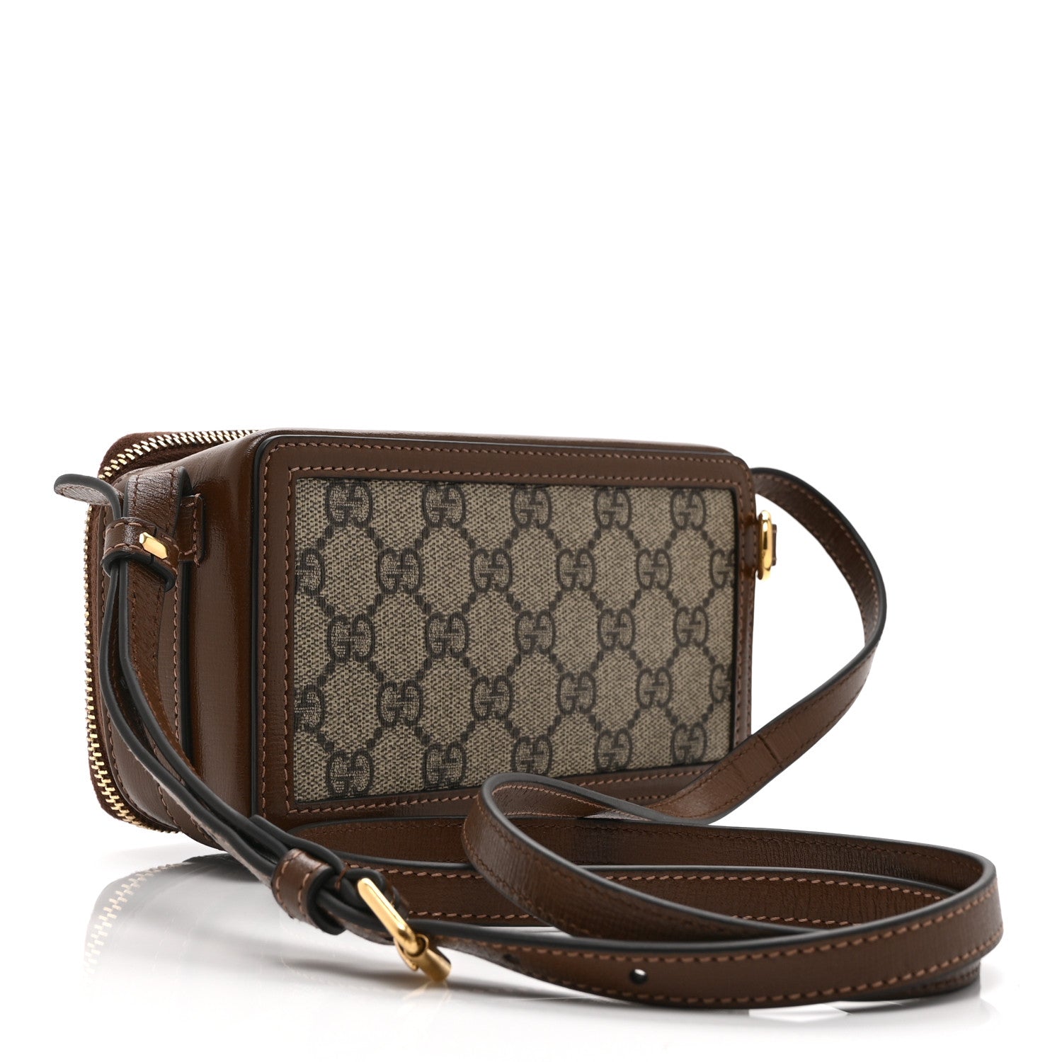 GG Supreme Monogram Azalea Calfskin Mini Retro Interlocking G Mini Shoulder Bag Beige Ebony Brown Sugar