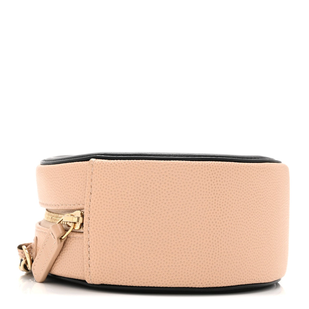 Caviar Quilted Round Filigree Crossbody Beige Black