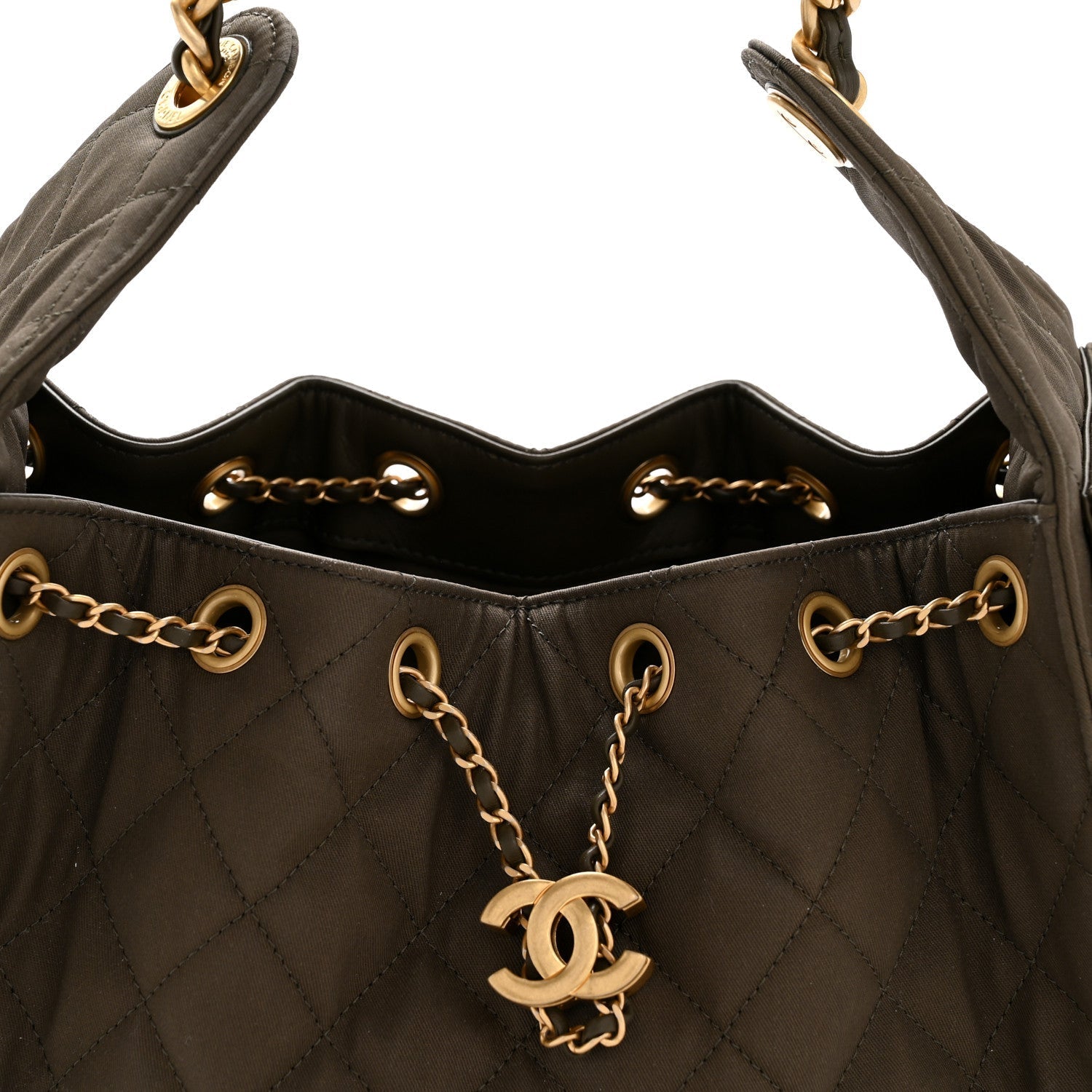 Canvas Quilted Small Chanel 25 Handbag Khaki