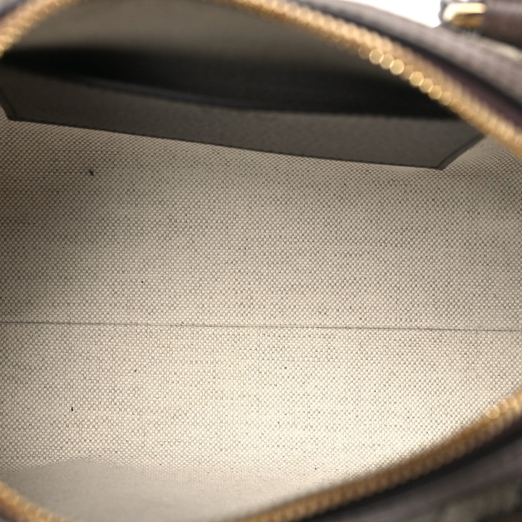 GG Supreme Monogram Textured Dollar Calfskin Web Mini Ophidia Top Handle Bowler Bag Beige Ebony New Acero