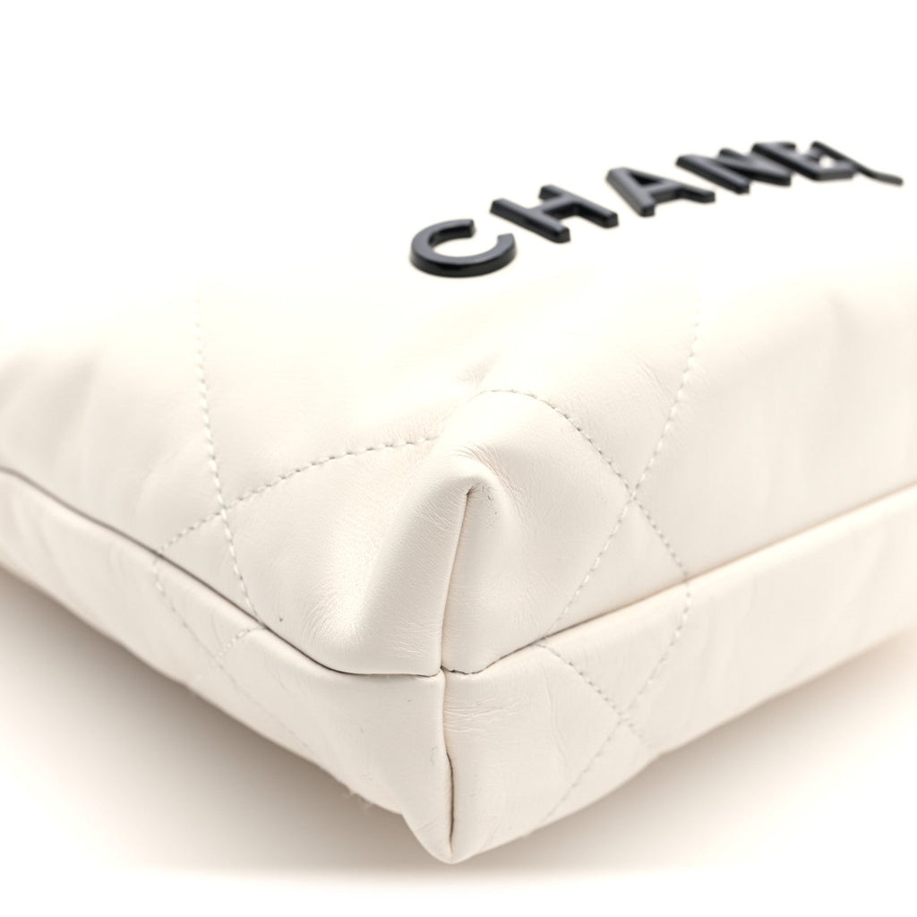 Shiny Calfskin Quilted Mini Chanel 22 White Black