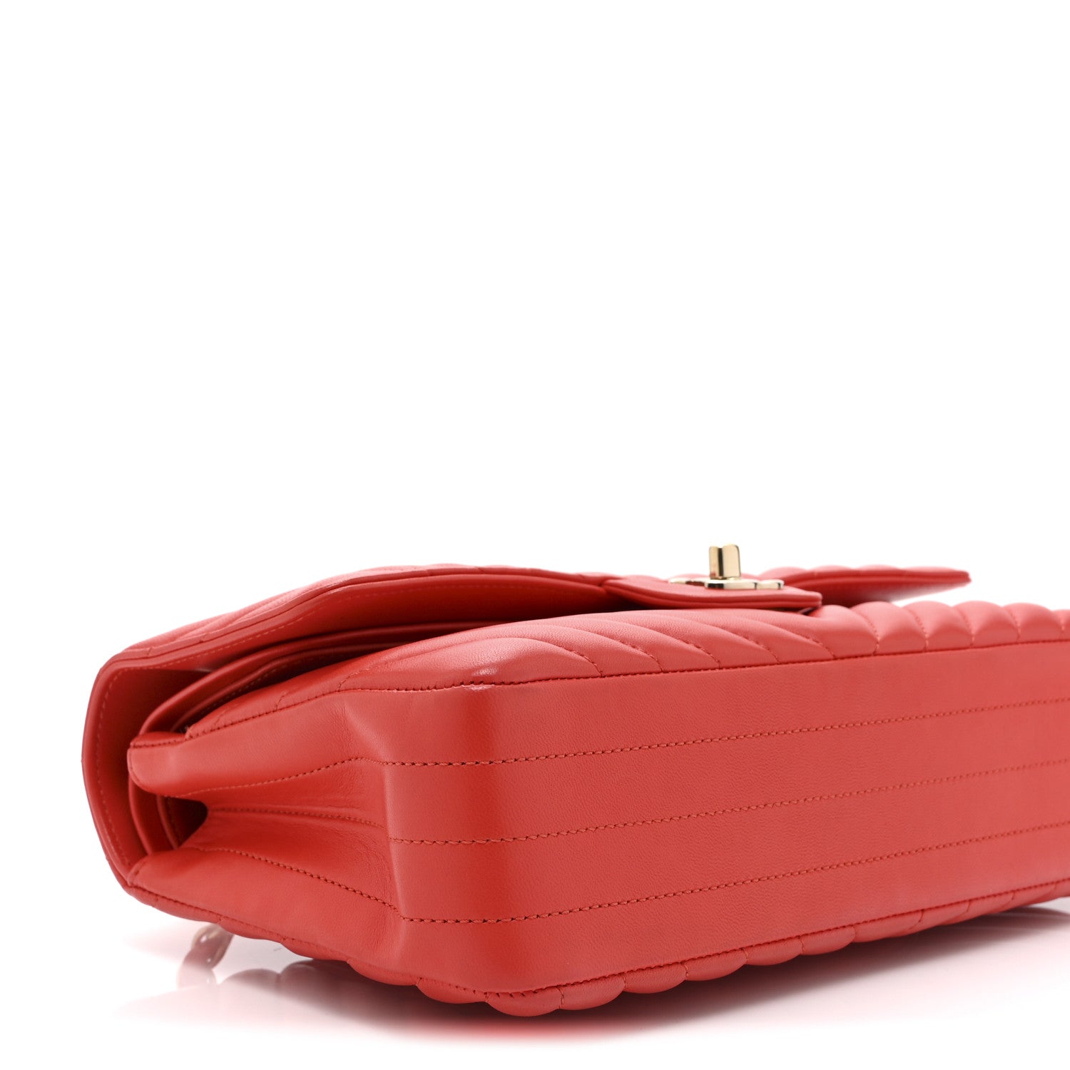 Lambskin Chevron Quilted Medium Double Flap Red
