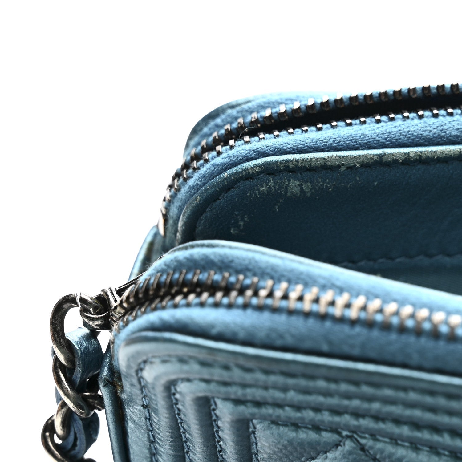 Metallic Caviar Quilted Small Boy Clutch With Chain Turquoise
