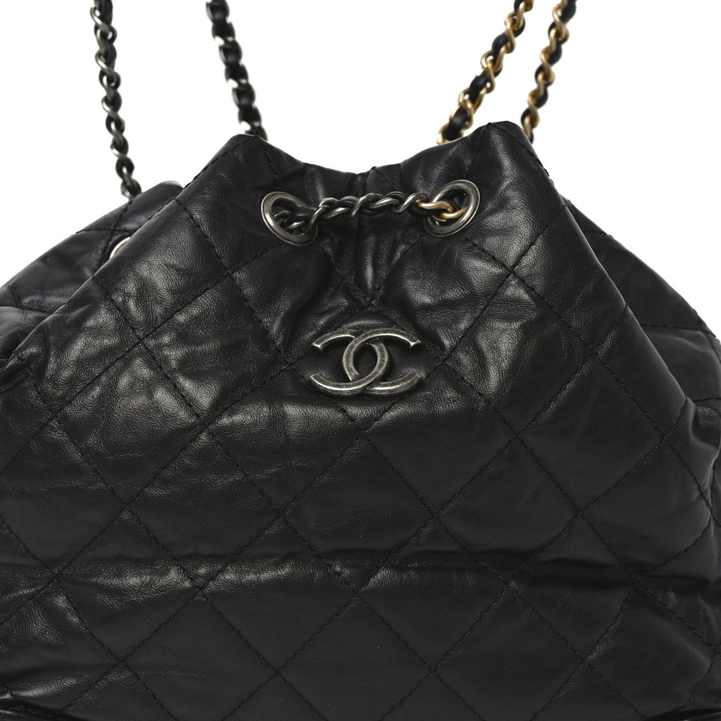 Aged Calfskin Quilted Small Gabrielle Backpack Black