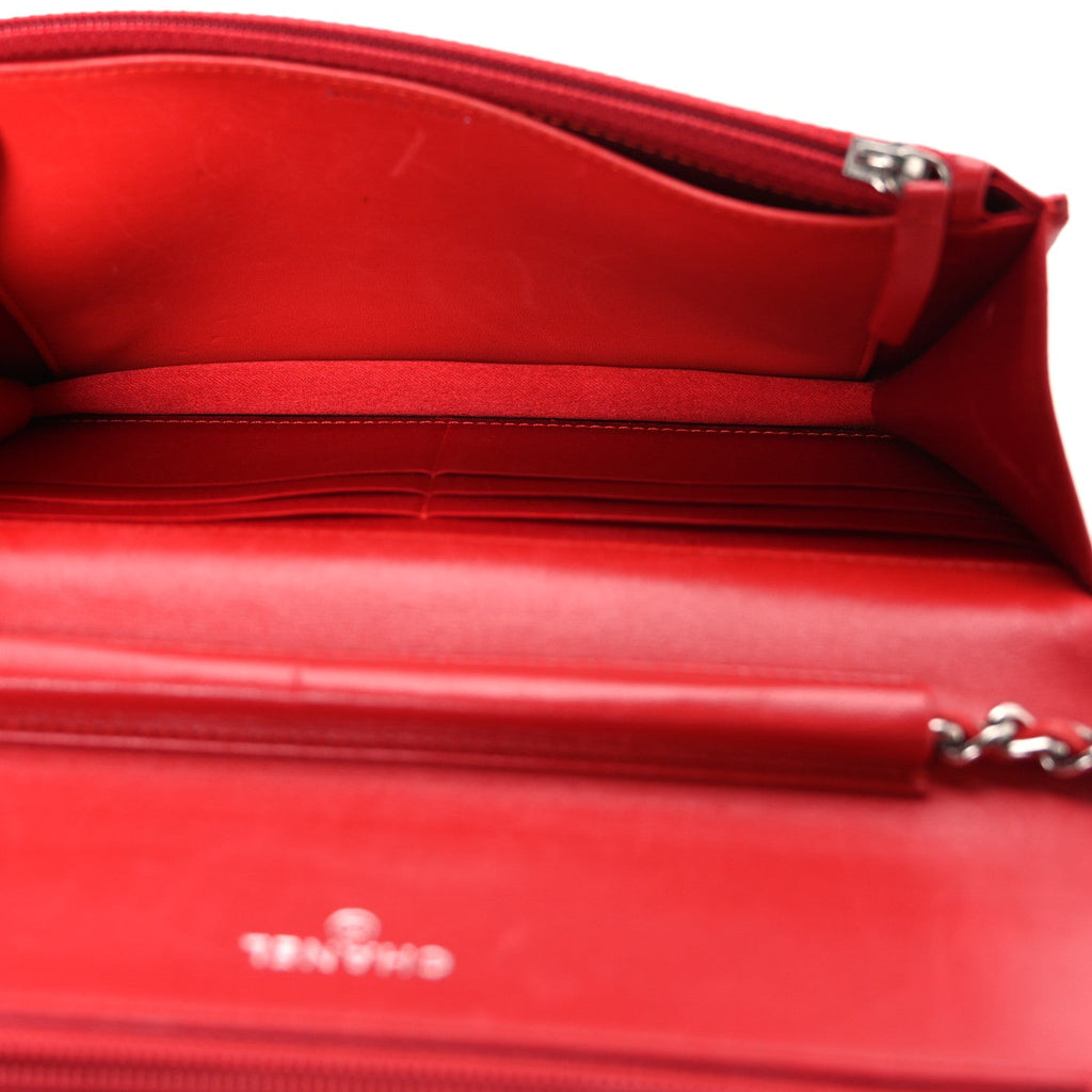 Lambskin Camellia Embossed Wallet on Chain WOC Red