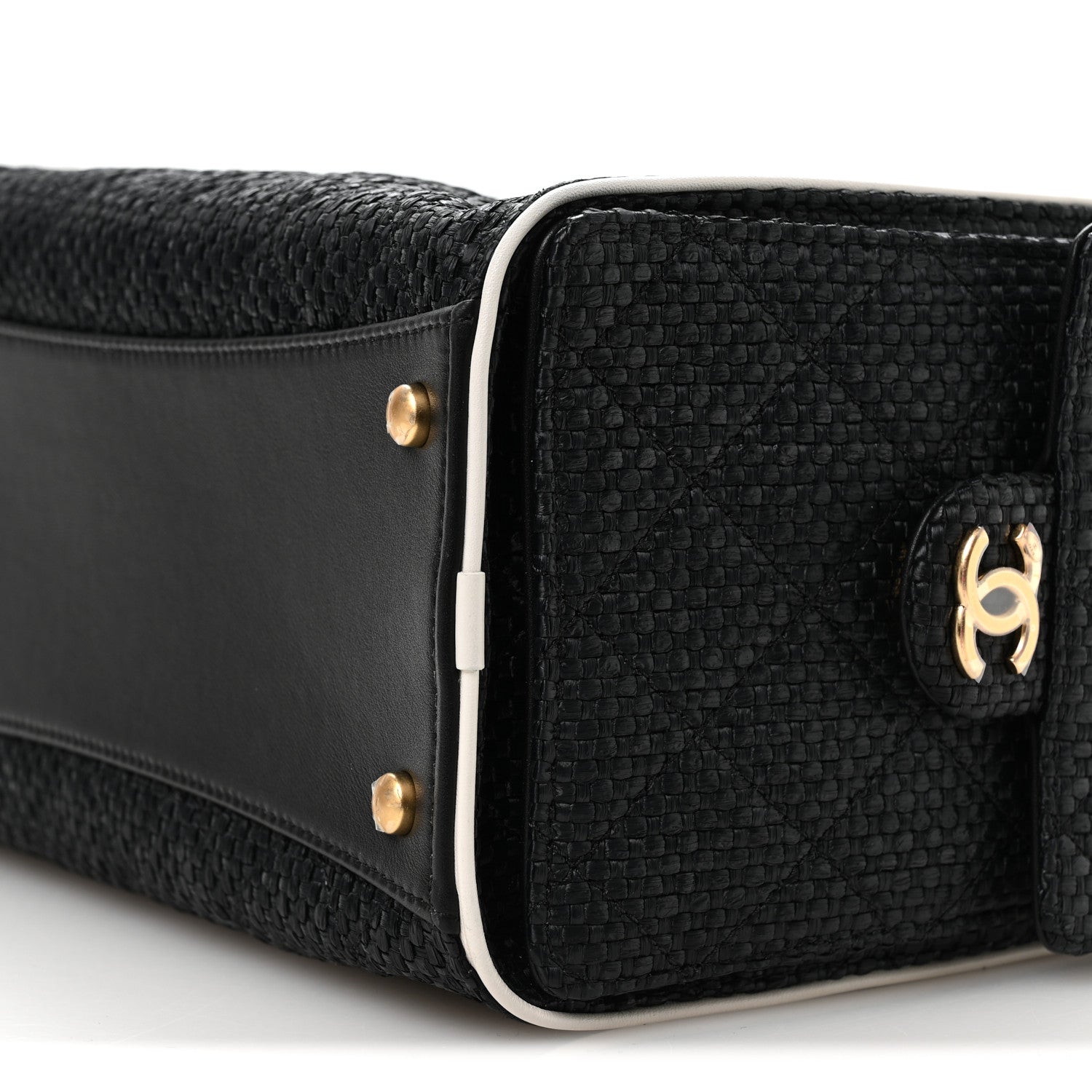 Braided Raffia Calfskin Small Chanel 25 Handbag Black White