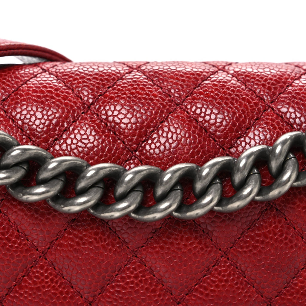 Caviar Quilted Medium Boy Flap Dark Red
