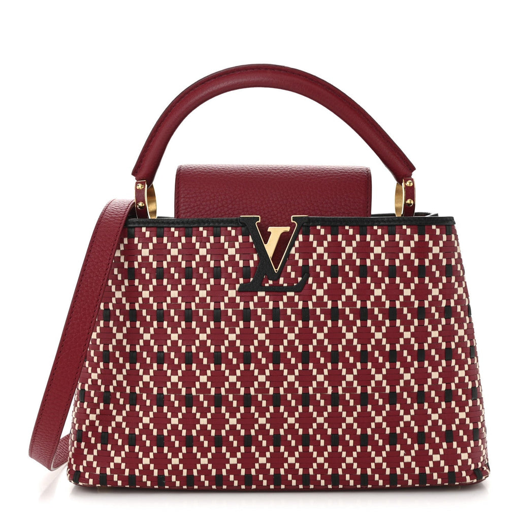 Calfskin Woven Capucines PM Black Red