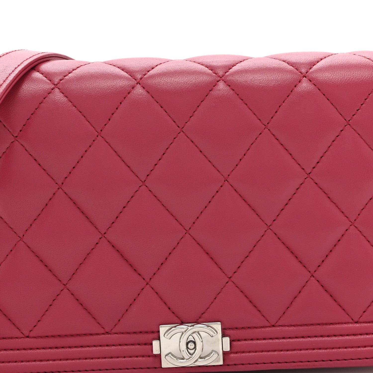 Lambskin Quilted Boy Wallet On Chain WOC Dark Fuchsia