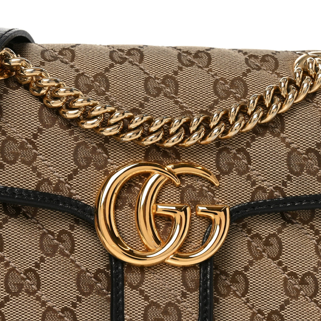 Monogram Matelasse Diagonal Mini GG Marmont Shoulder Bag Beige Black
