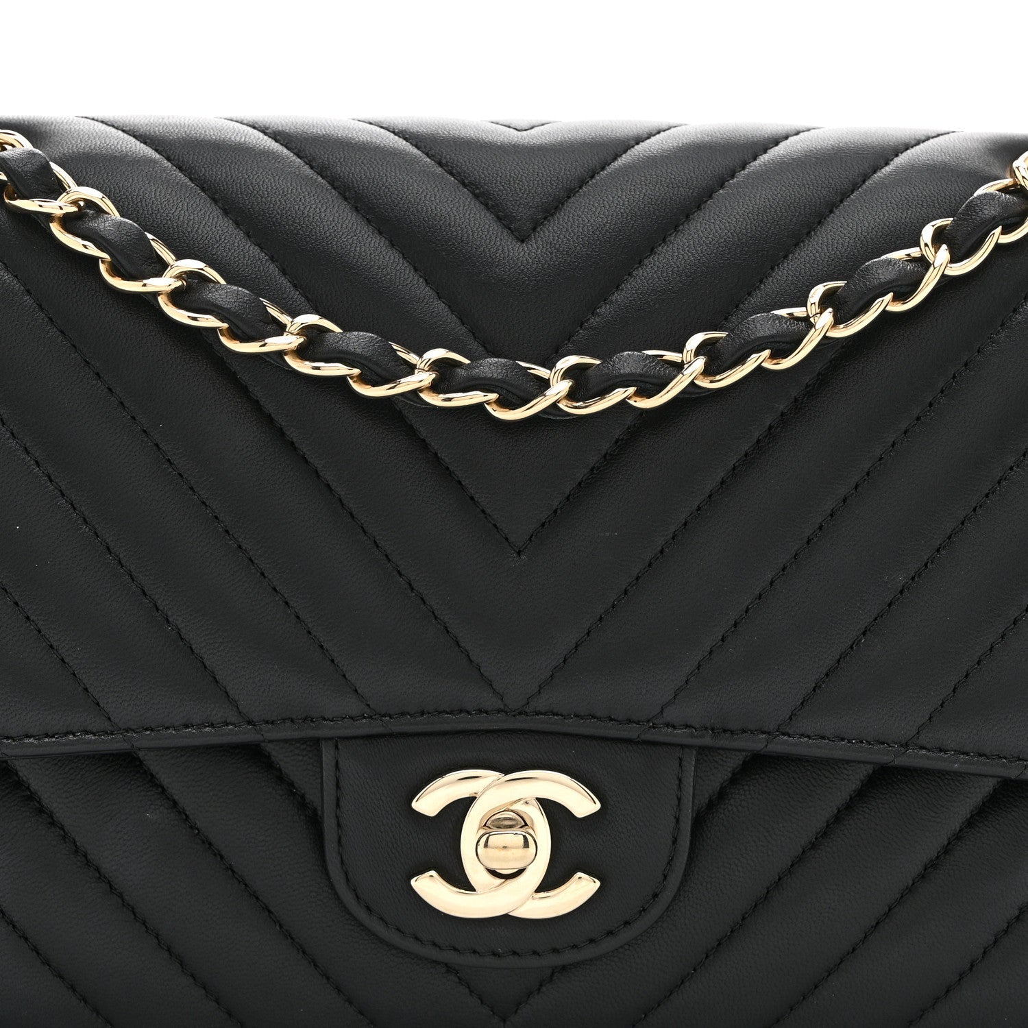 Lambskin Chevron Quilted Medium Double Flap Black