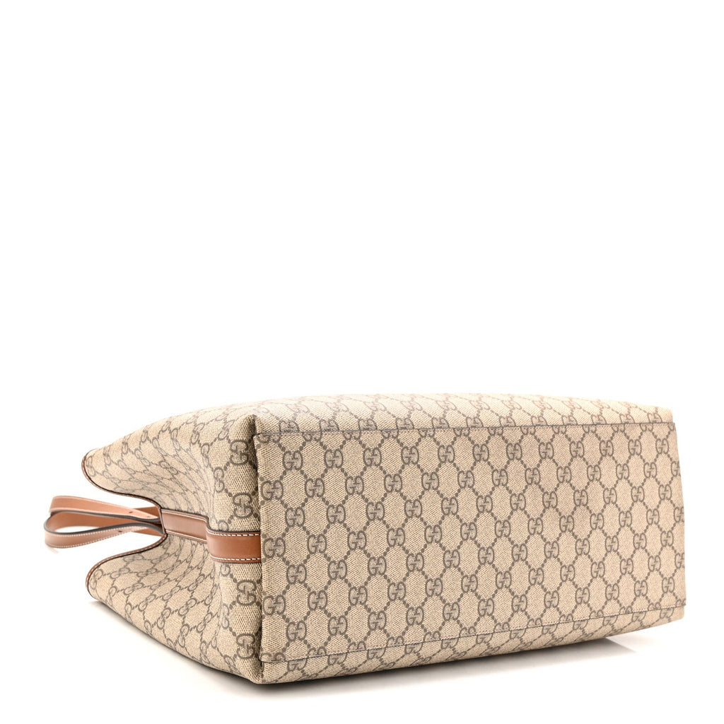 GG Supreme Monogram Emblem Large Tote Bag Beige Dark Brown