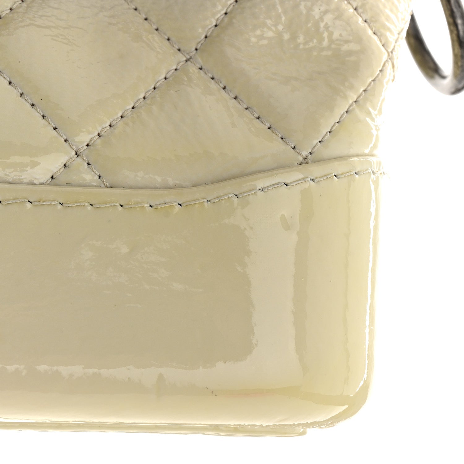 Patent Goatskin Quilted Small Gabrielle Hobo White