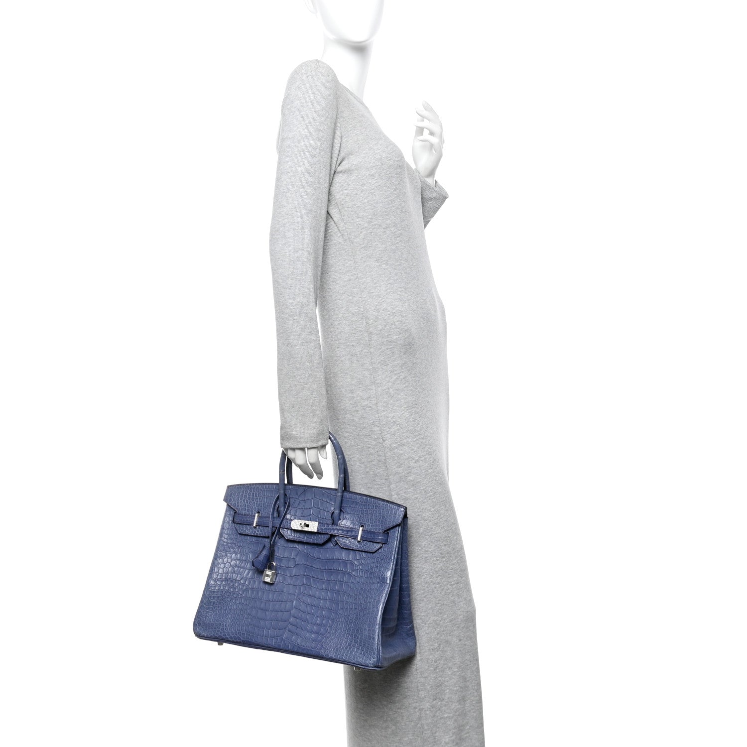Matte Porosus Crocodile 18K White Gold Diamond Birkin 35 Bleu Brighton