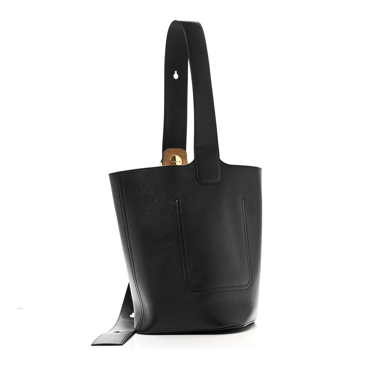 Smooth Calfskin Medium Pebble Bucket Bag Black