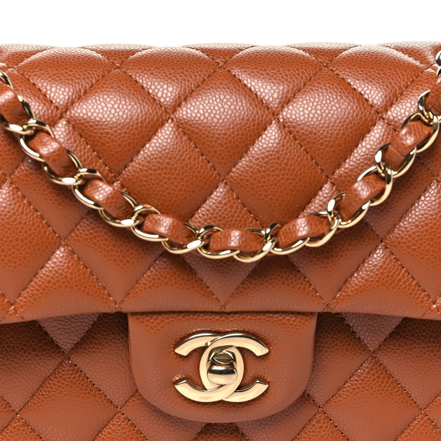 Caviar Quilted Small Double Flap Light Brown