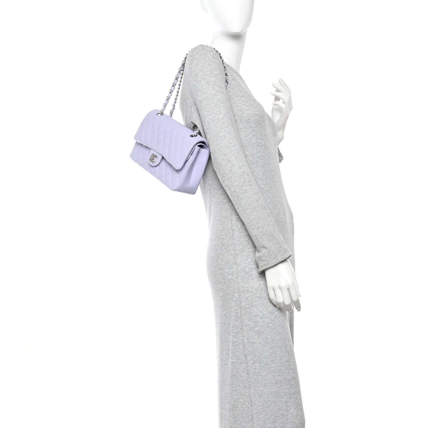 Caviar Quilted Medium Double Flap Light Purple