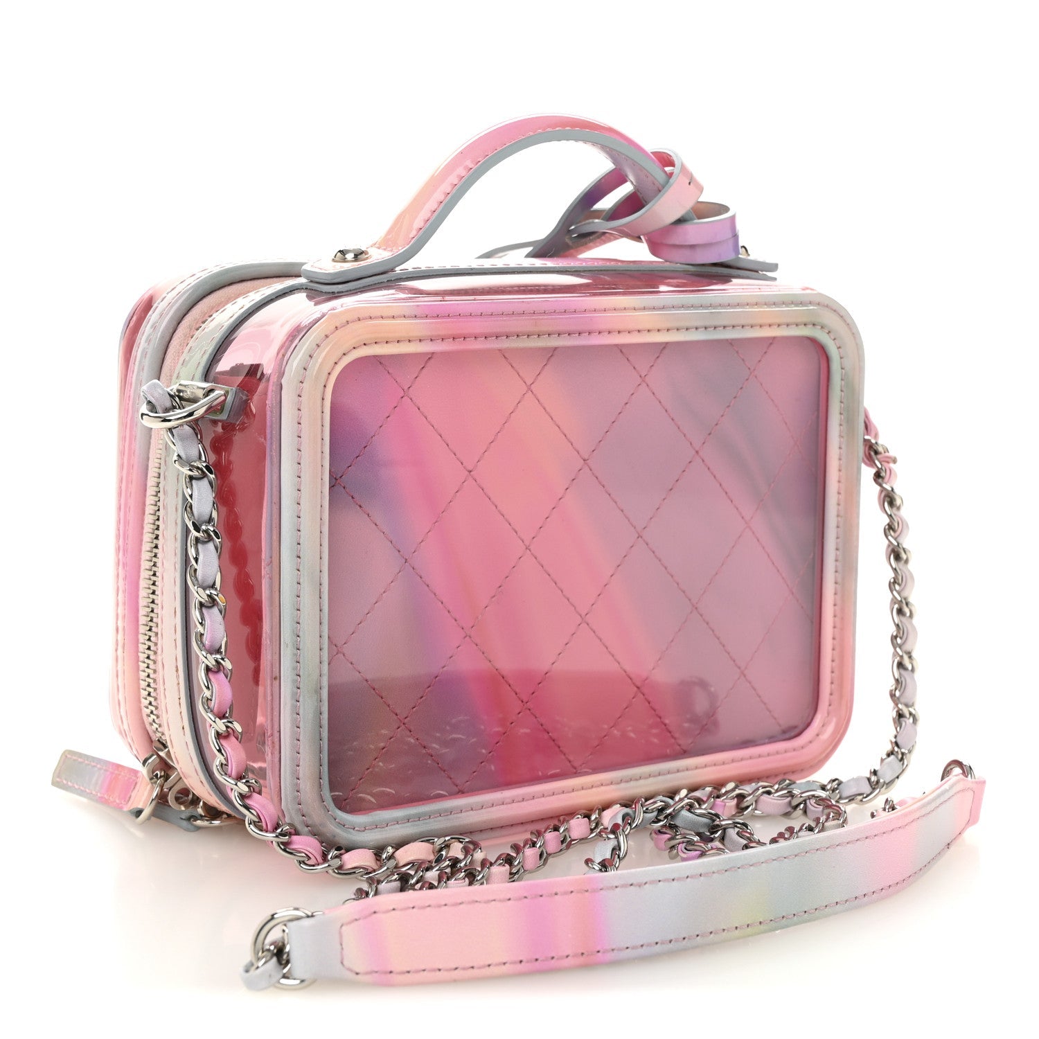 PVC Lambskin Filigree Small CC Filigree Vanity Case Pink Multicolor
