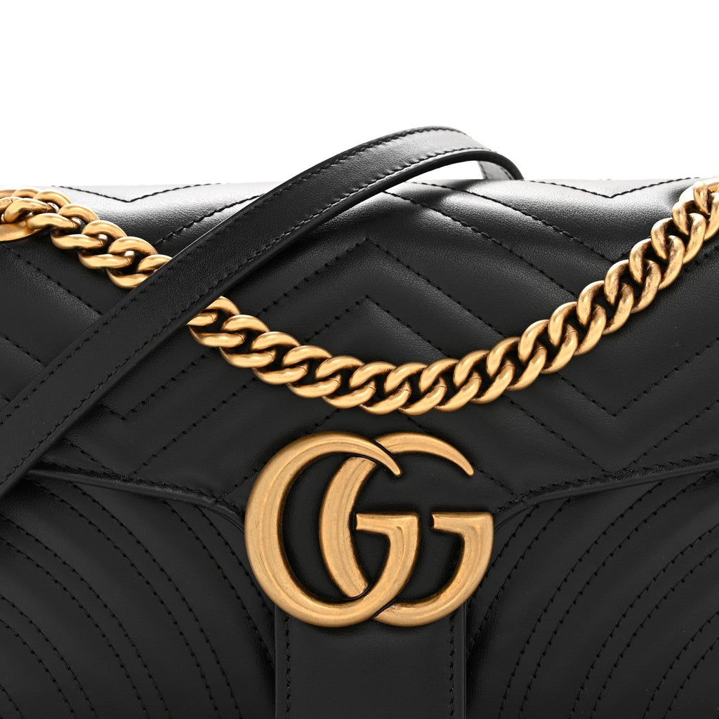 Calfskin Matelasse Small GG Marmont Shoulder Bag Black
