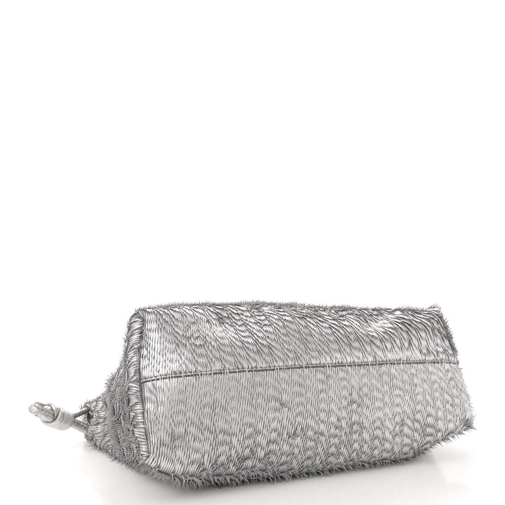 Metallic Nappa Calfskin Fringed Medium Chain Flamenco Knot Purse Silver