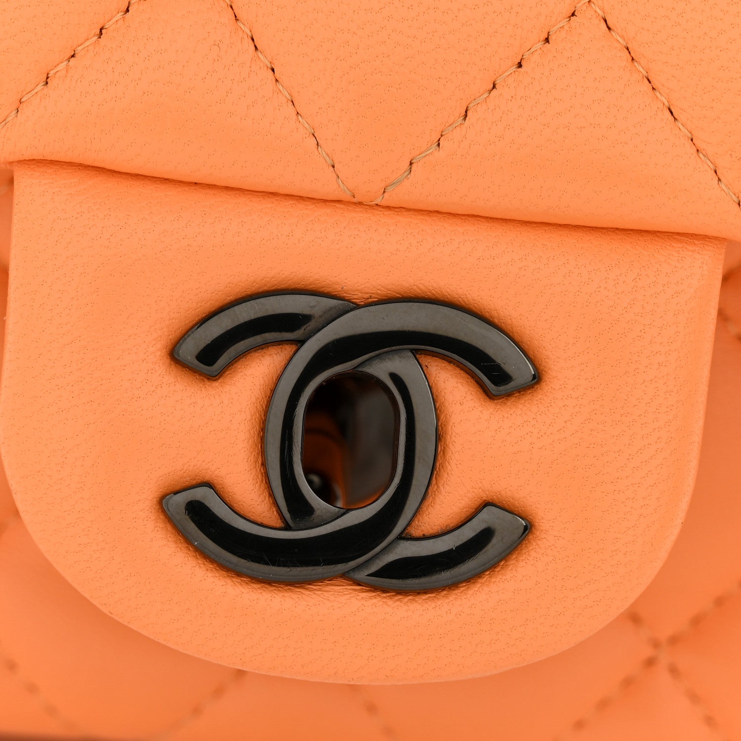 Lambskin Quilted Mini Rectangular Flap Orange