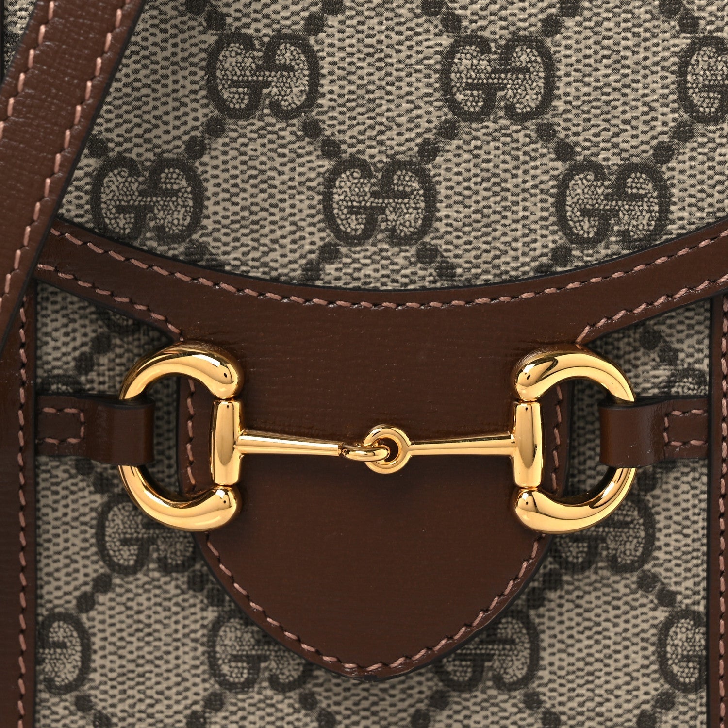 GG Supreme Monogram Mini Horsebit 1955 Crossbody Bag Beige Brown Sugar